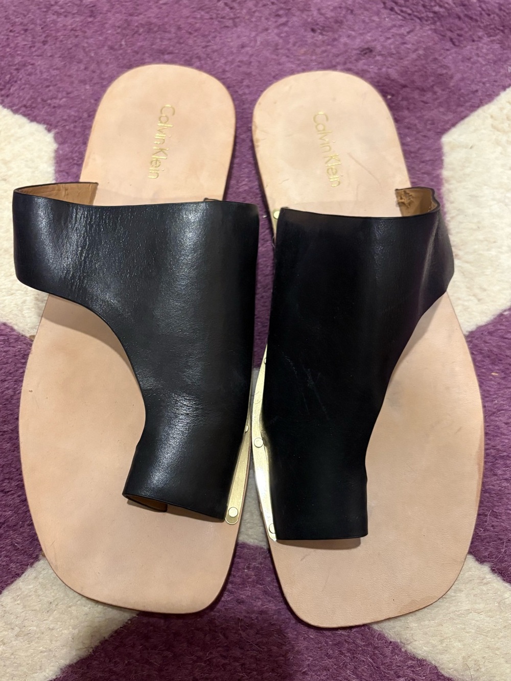 Calvin Klein Black Leather Asymmetric Sandals Size 8